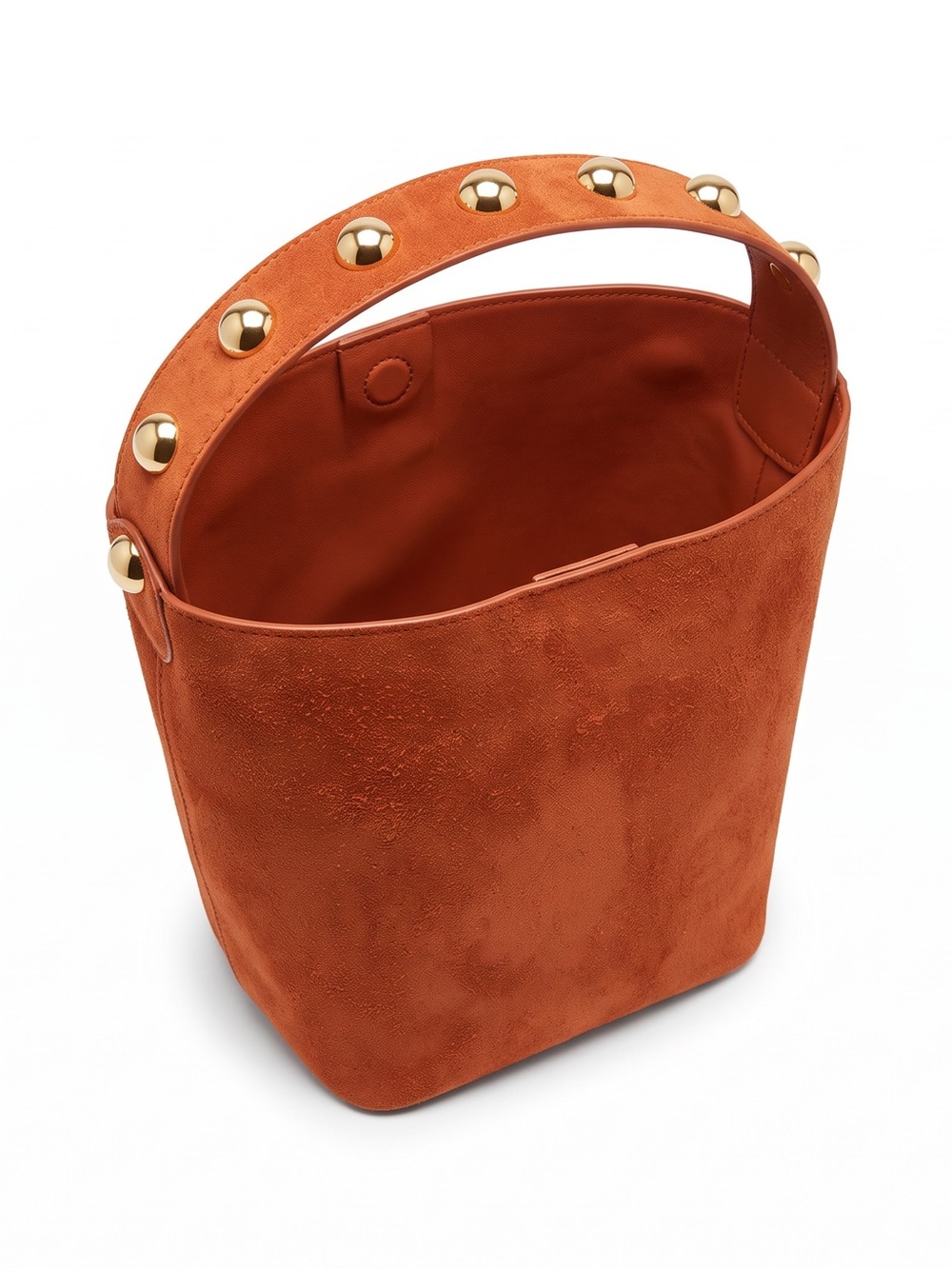 Universal Thread Rust Suede Bucket Bag with Gold Stud Handle